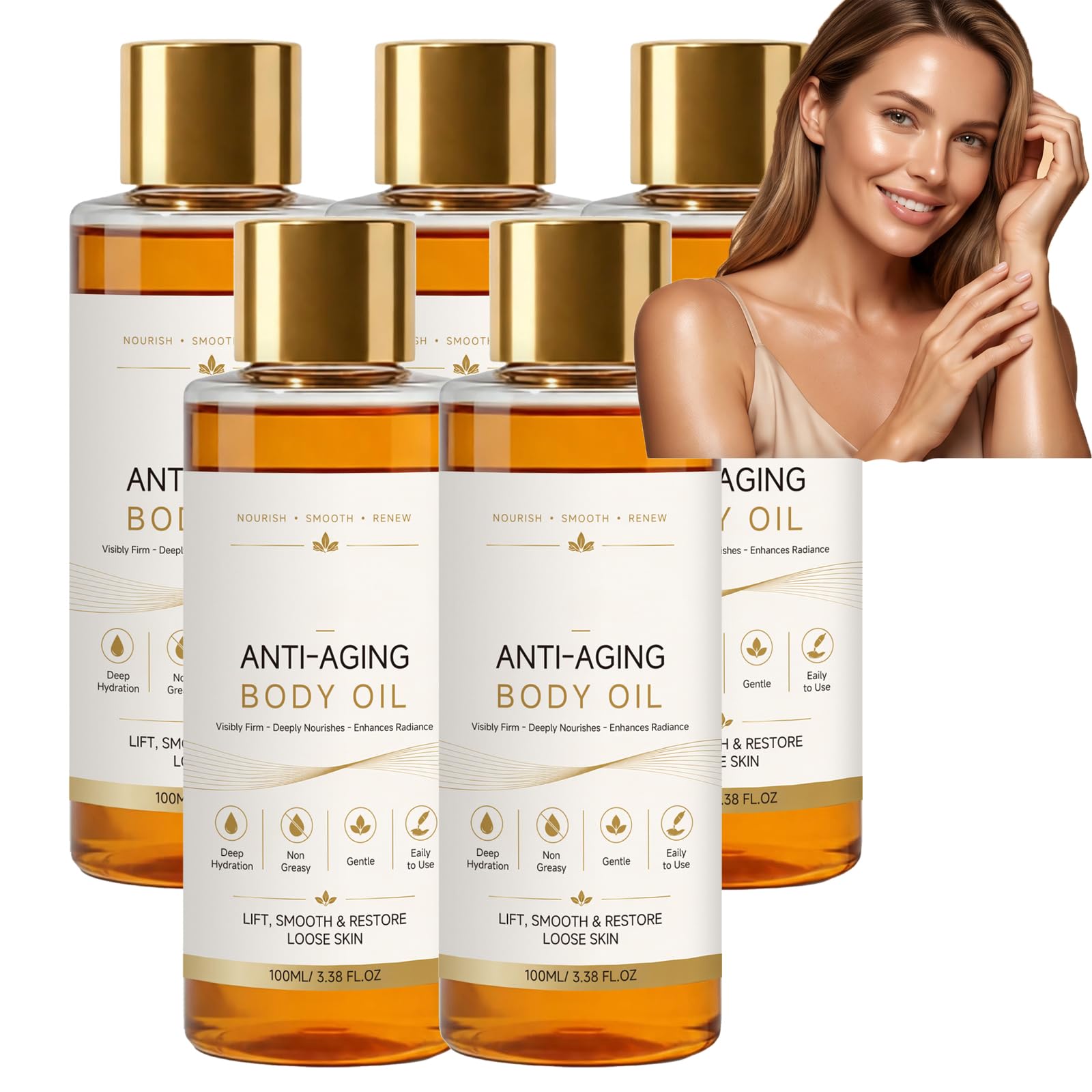 Olio per il corpo anti-invecchiamento, rassoda la pelle e dona una pelle luminosa, assorbe rapidamente, per braccia, gambe e tutto il corpo (5 pezzi)