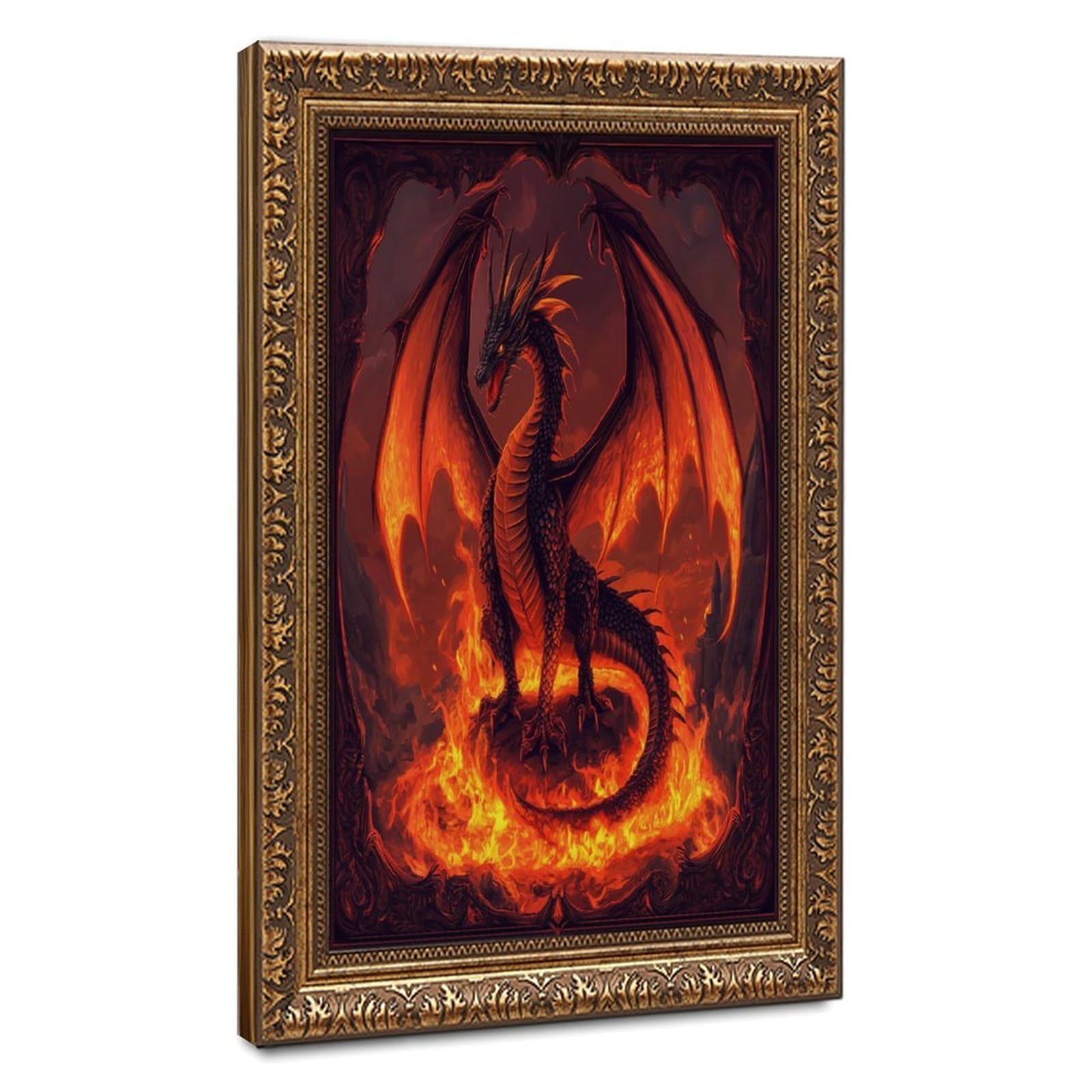 Bareronor Flame Dragon Fantasy Poster Canvas Poster Bedroom Decor Landscape Office Room Decor Gift 12" L X 18" W