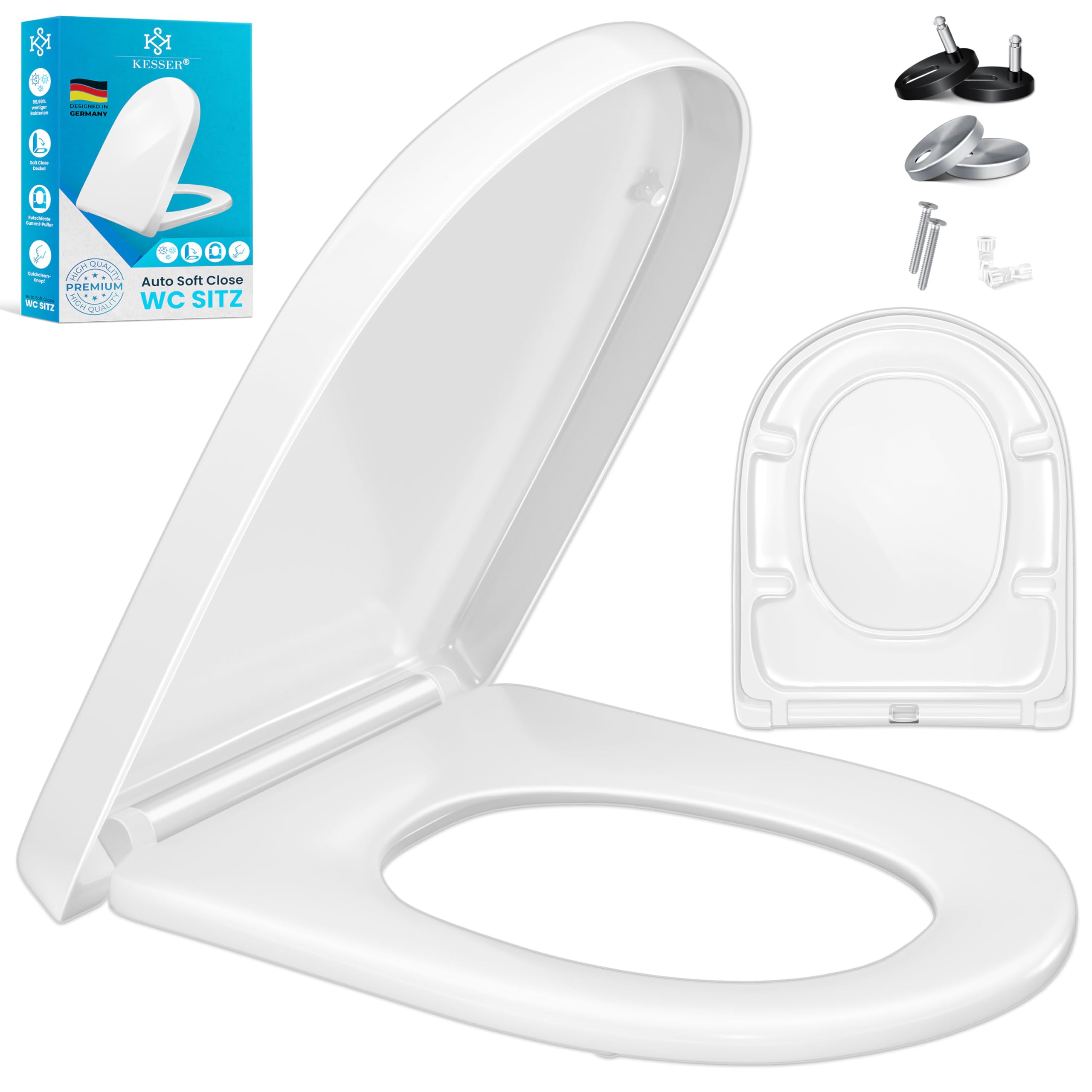 KESSER® WC Sitz mit Absenkautomatik Toilettendeckel Quick-Release-Funktion und Softclose - einfache Montage Klodeckel aus Duroplast Toilettensitz mit Edelstahl Befestigung