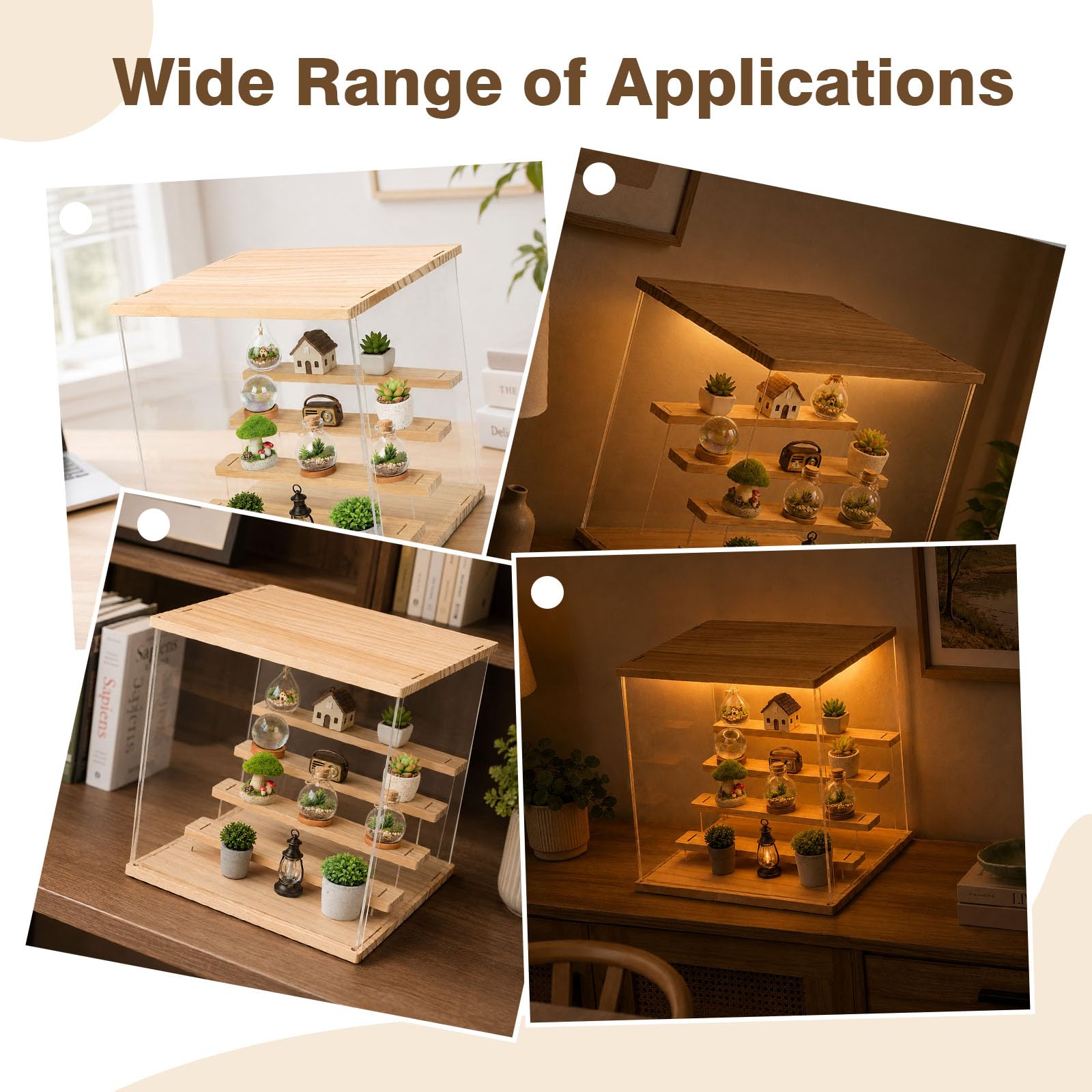 Vetrina in acrilico con LED a 3/4/5 livelli, protezione antipolvere per oggetti da collezione, personaggi, collectibles, modello auto (33,4 x 32 x 32 cm)