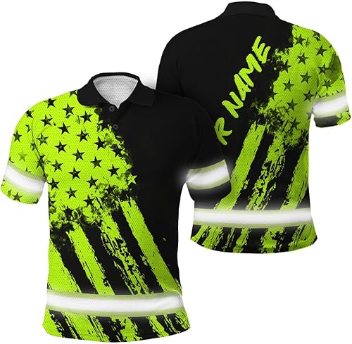Miniatura 9 de HiVis Custom Polo reflectante con bandera de camuflaje de alta visibilidad para hombres y mujeres, polo de seguridad para trabajo, patriótico