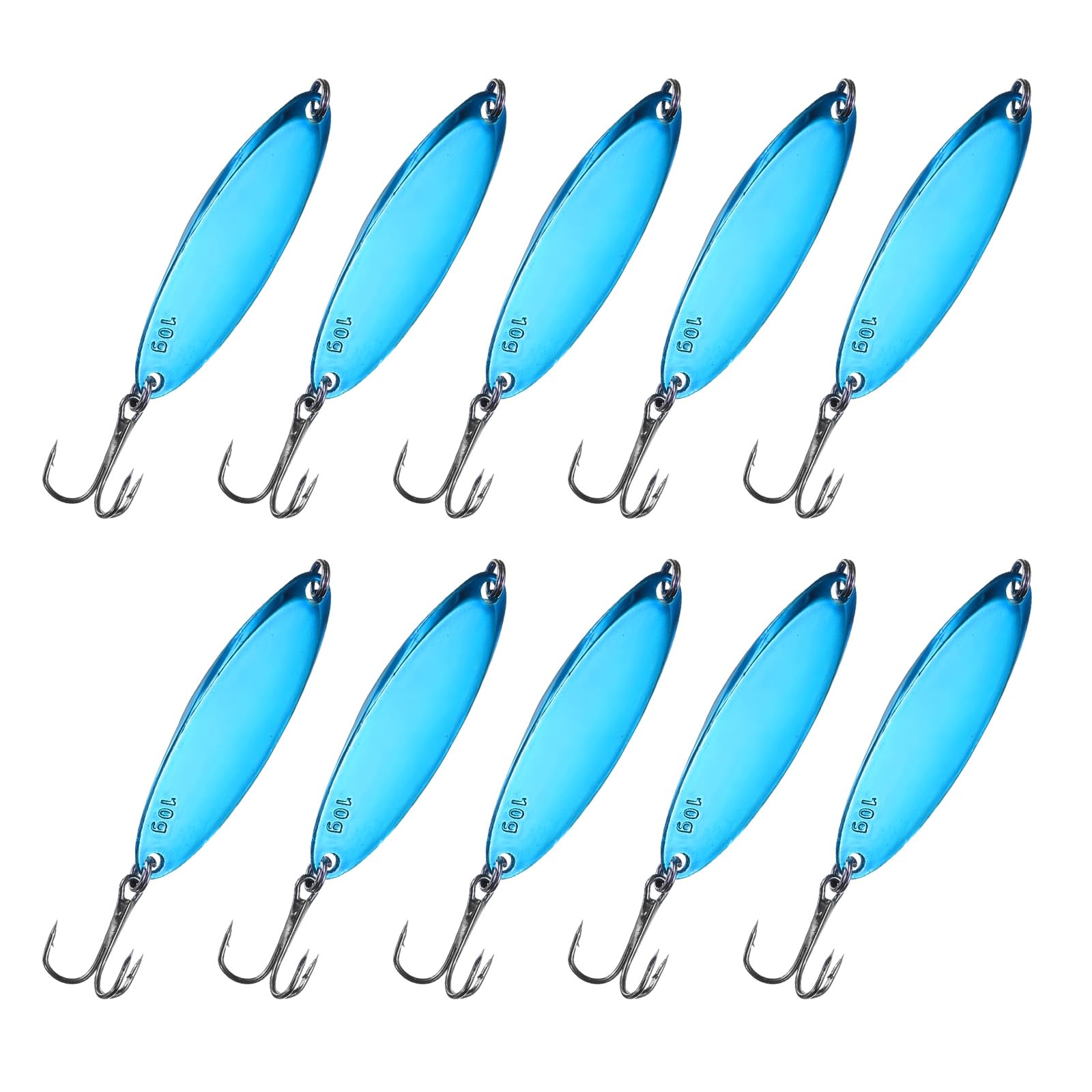 YELARXI Fishing Spoons Lures, Metal Saltwater Treble Trout Lures Jigging Spoon with Treble Hooks Casting Spinner Baits 10 Pcs & 3/8oz & Blue - Fitting for (Freshwater/Salmon/Bass/Trout)