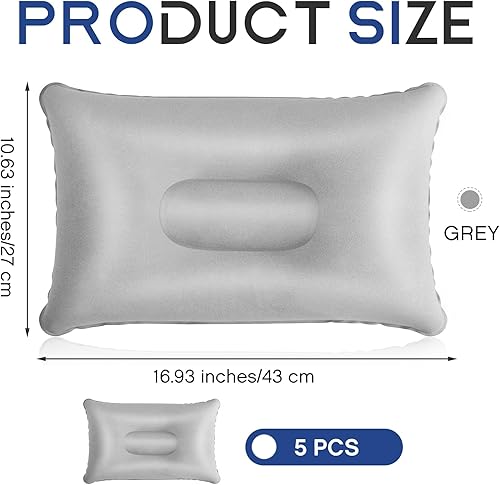 Miniatura 10 de 5 piezas de almohada inflable de viaje, portátil, compacta, almohada de aire de tela flocada, almohada para mochilero, para camping, senderismo,