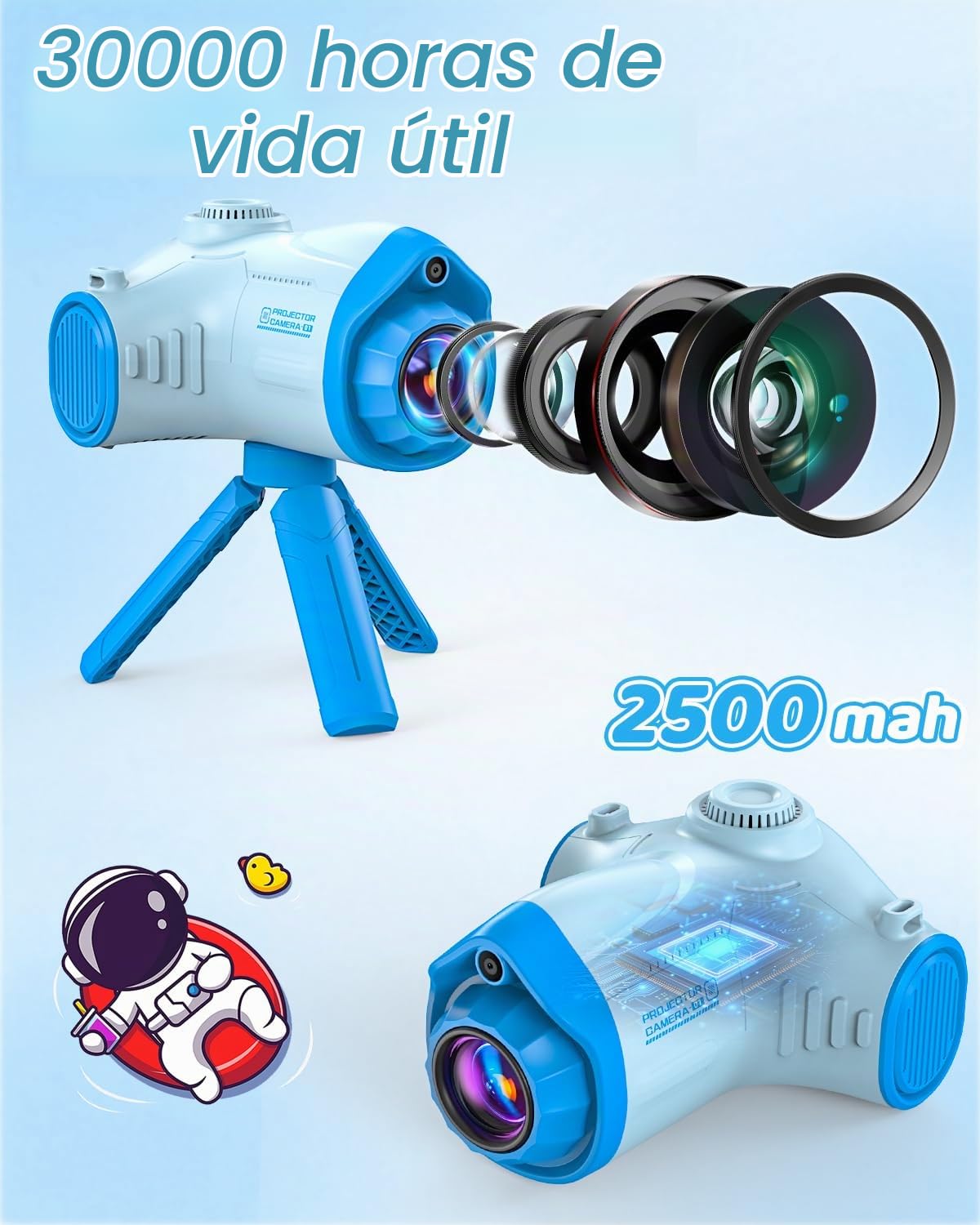 Cámara Fotos Infantil, 3 en 1 Proyector Cámara para Niños 48MP 1080P Cámara de Fotos Niños con Trípode Tarjeta de 32 GB Batería de 2500 mAh, Regalo para 3 4 5 6 8 7 9 10 11 12 Años Niños y Niñas, Azul