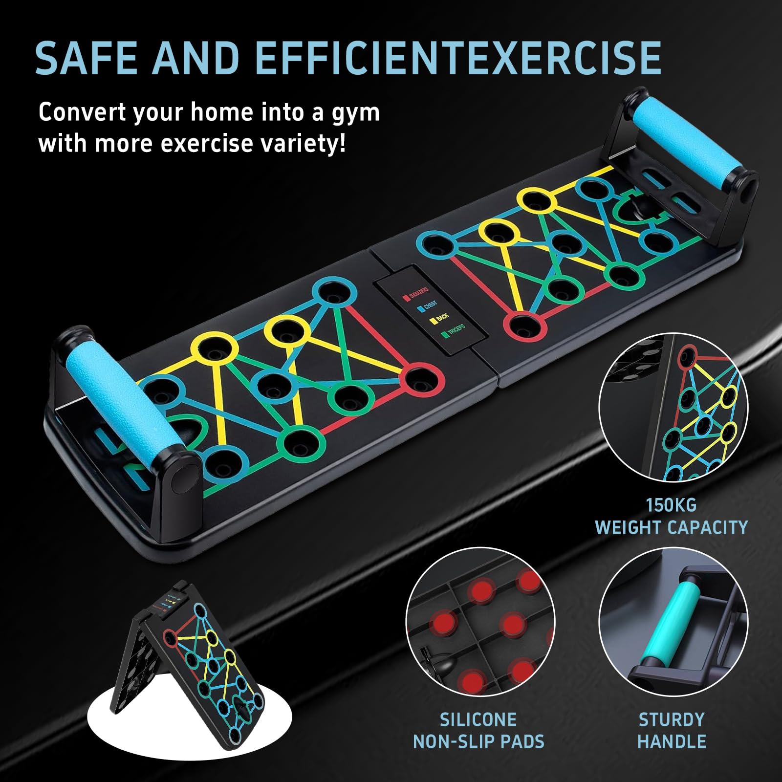 Push up Board Flessioni Attrezzi, Maniglia per Push Up, Push Up Board Pieghevole,con 2 Corde di Trazione,41 posizioni combinate,Digitale per Esercizi a Casa e in Palestra.