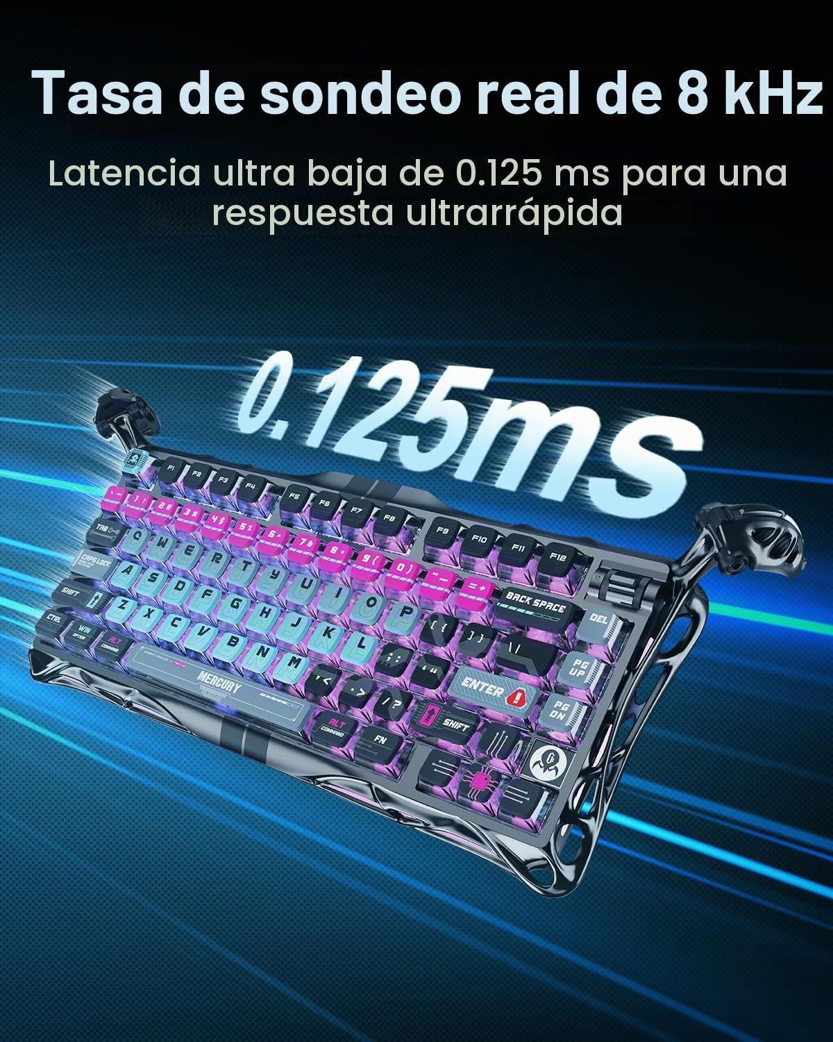 GravaStar Mercury V75 HE Teclado Gaming, Polling 8KHz, Escaneo 32K, Precisión RT 0,01mm, Teclado Hall Effect 75% RGB con Interruptores Magnéticos, Punto de Actuación Ajustable (Cyberblack)