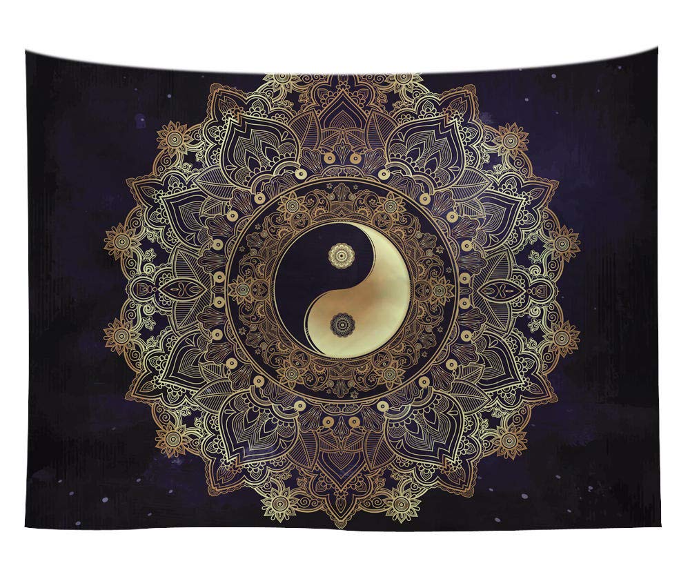 NHSY Yin Yang Mandala Tapestry Home Decor Black Wall Hanging Gossip Tapestry Cloth Hot Stamping Fabric Tapestries Blanket-150x200cm（60"x80"）