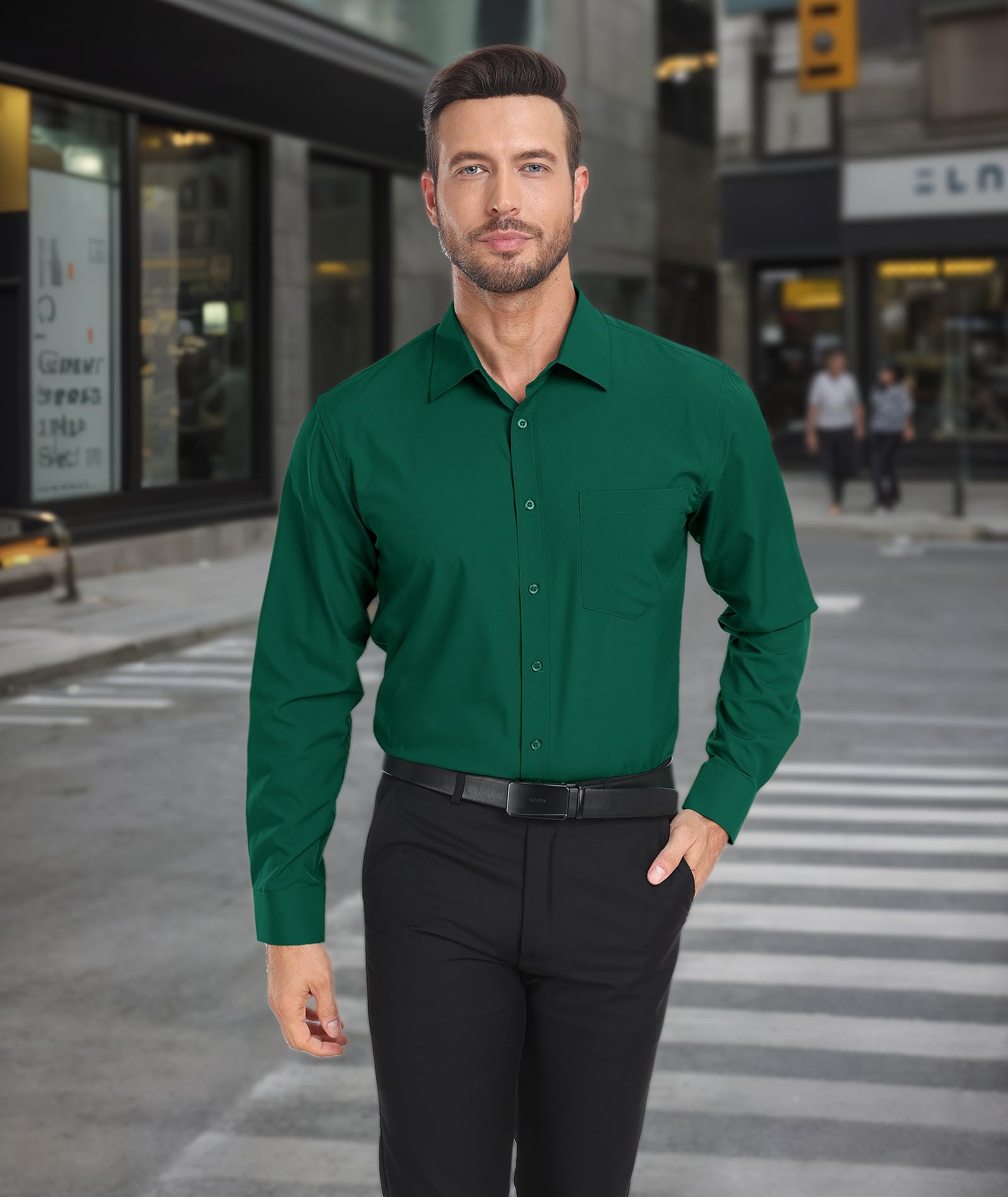 Camisas de vestir para hombre, de manga larga, casual, con botones, con bolsillo — view 2