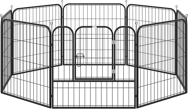 PawHut Heavy Duty 8 Panel Dog Play Pen Pet Playpen for Puppy Rabbit Enclosure Foldable Indoor Outdoor 80 x 80 cm