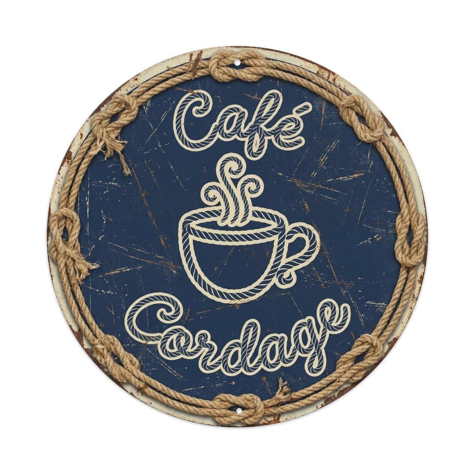 Rope Espresso Knot Cafe Bakery Beans Bistro Coffeehouse Metal Tin Sign Plaque Wall Decor for Cafe, Man Cave, Club Bar, Office, Home Garden Round Metal Poster 8x8Inch