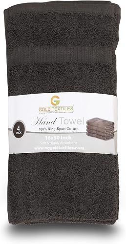 Miniatura 9 de GOLD TEXTILES Toallas de mano grises para baño, 100% algodón hilado en anillo (paquete de 4, 16 x 30 pulgadas), de lujo, suaves, absorbentes y de
