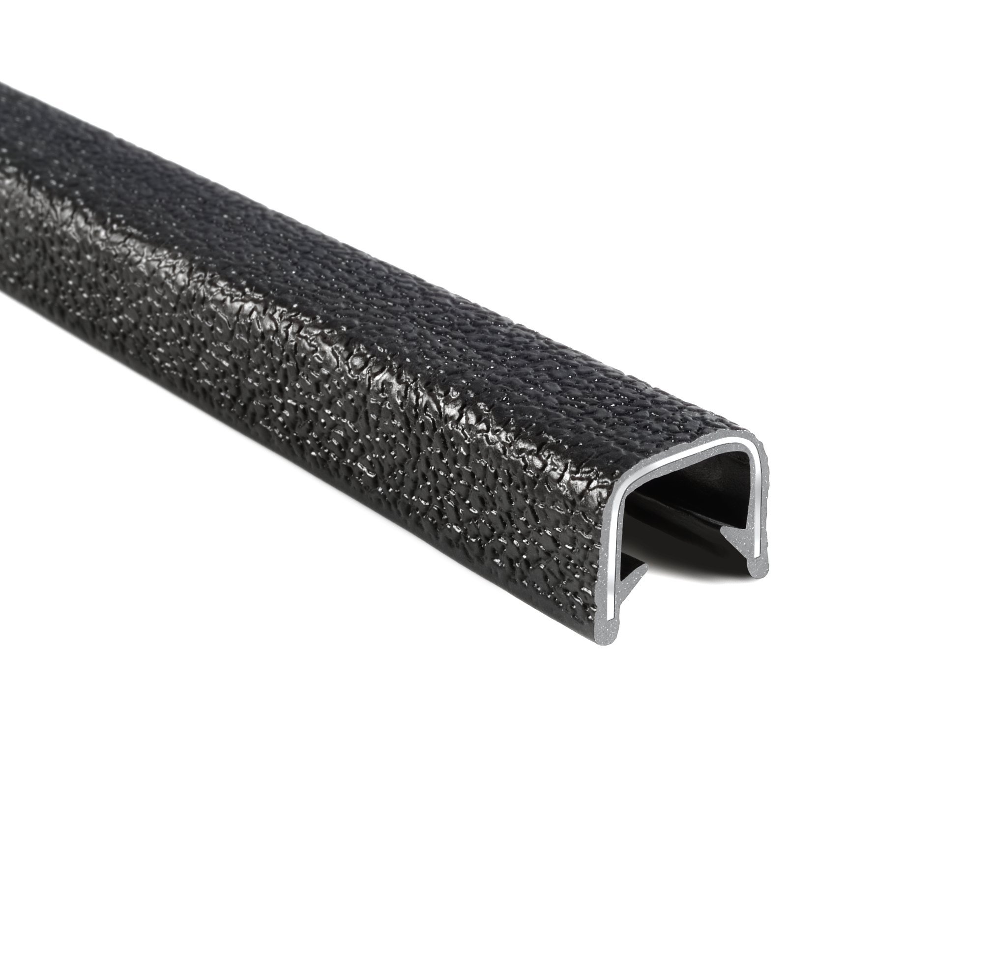 TRIM-LOK Edge Trim - Fits 1/2" Edge, 19/32" Leg Length, 25’ Length - Dual Gripping Fingers - Black, Pebble Texture - Flexible PVC Edge Protector