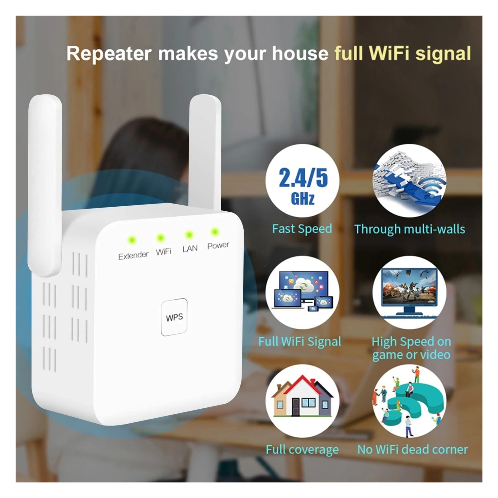 Wzmacniacz Sygnału Bezprzewodowego 2,4G, Antena Zewnętrzna, 300 Mb/s, Połączenie WPS Jednym Klawiszem Do Połączeń Internetowych Easy Szeroka Kompatybilność