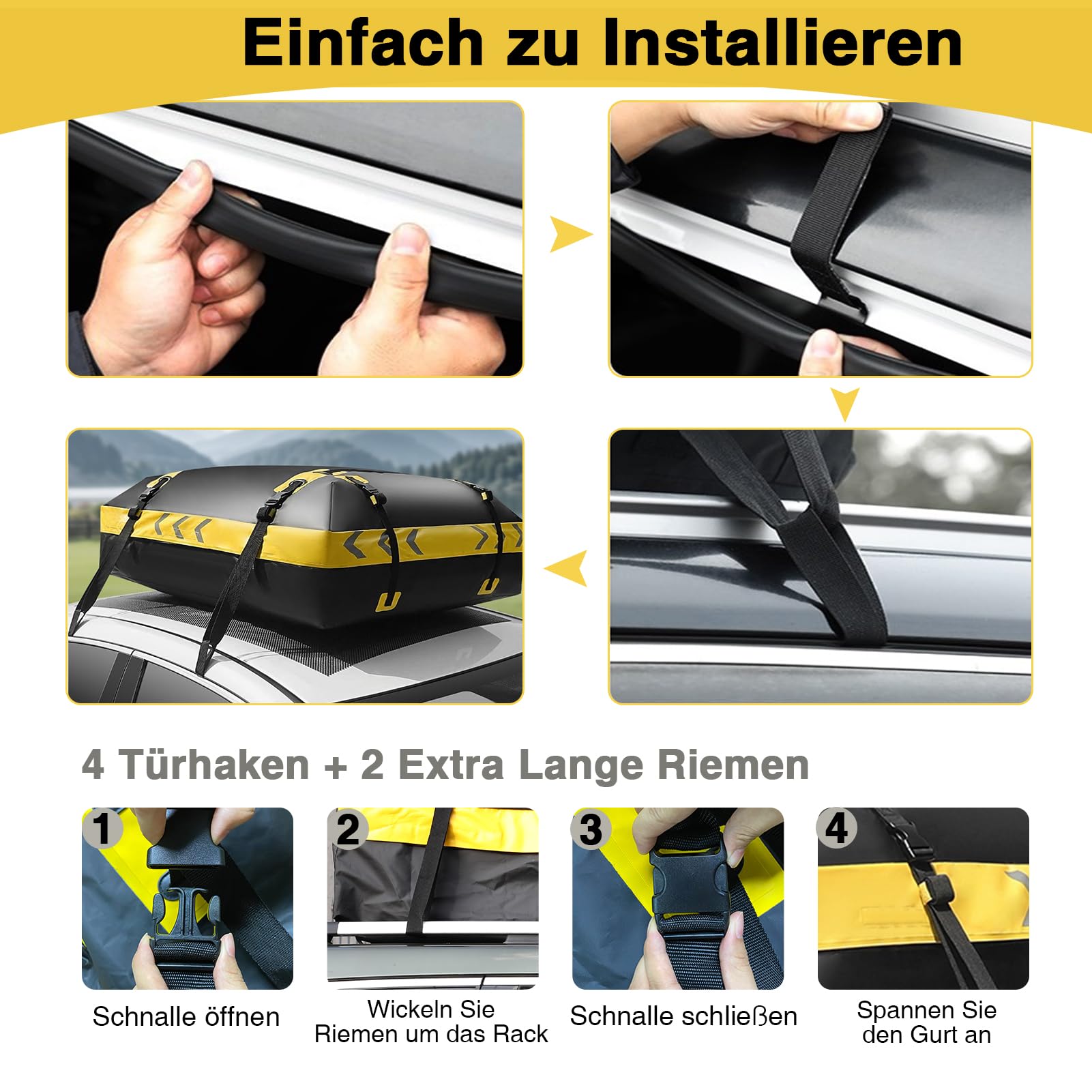 JOBYNA Auto Dachbox Faltbare, 15 Kubikfuß/ 425L PVC Dachkoffer Gepäckbox 2026 Upgrade 100% Wasserdichter Dachtasche, Dachgepäckträger Tasche für Autos mit Kombinationsschloss, Aufbewahrungstasche