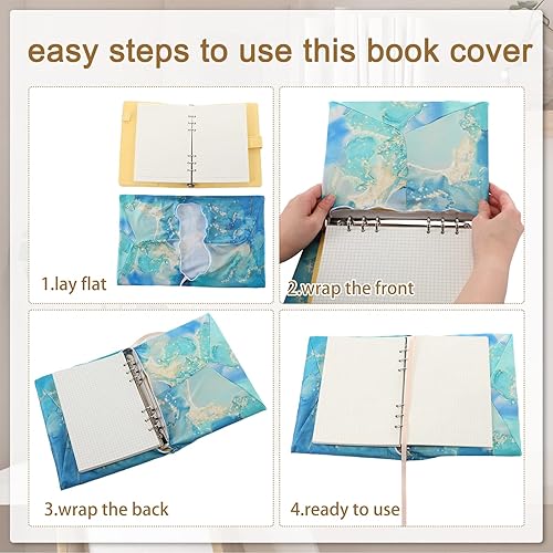 Miniatura 5 de Teling Paquete de 9 fundas protectoras de tela jumbo elásticas para libros, coloridas, duraderas, lavables, reutilizables, de nailon, para libros de