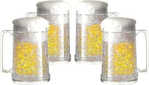 Juego de 4 tazas de hielo congeladas de gel de doble pared de 16 oz (blanco)