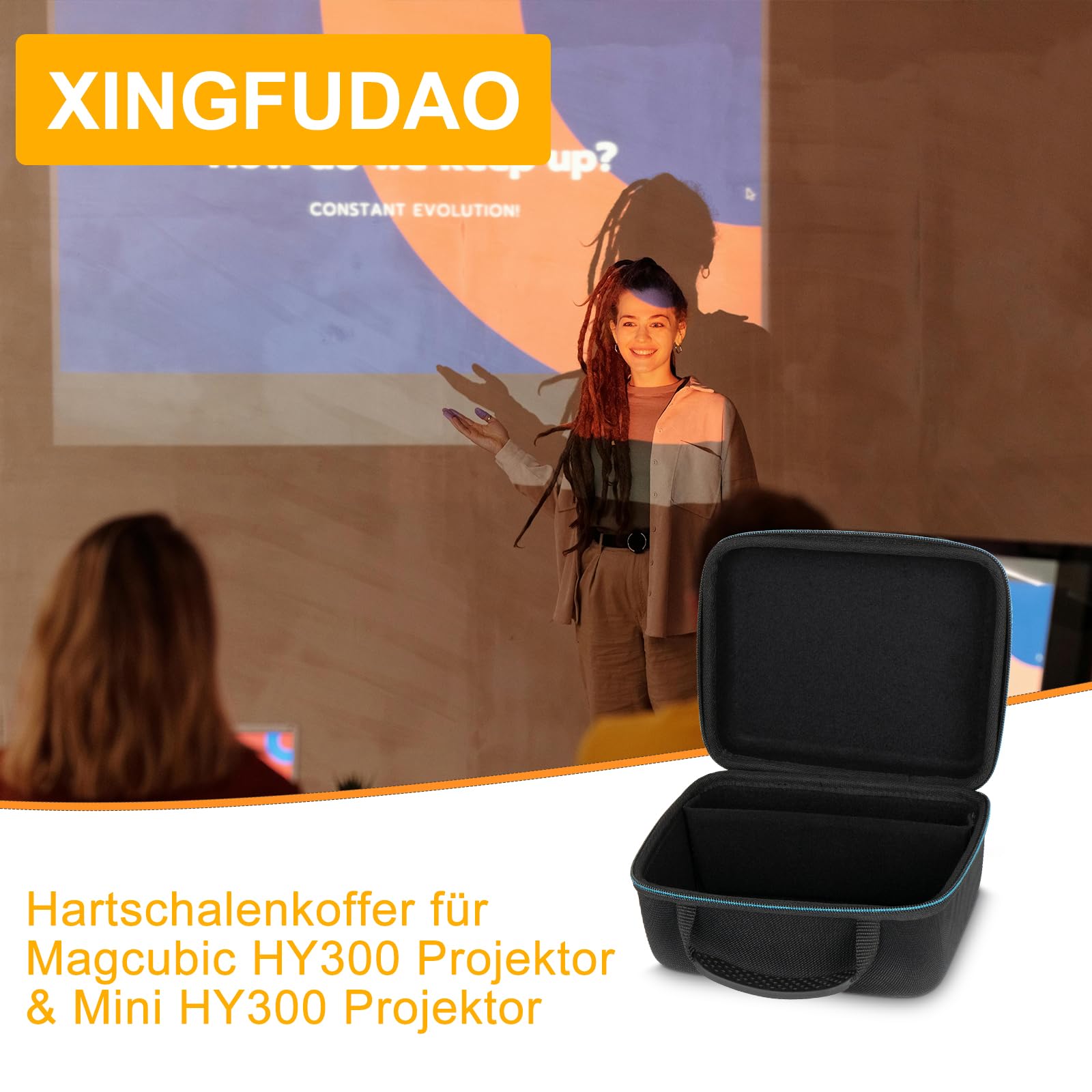 XINGFUDAO Tragbarer Koffer für Magcubic HY300 & Mini-Projektor und Zubehör, Wasserdicht und Verschleißfest, Leicht und Einfach zu Reinigen, Ideale Aufbewahrungstasche für Mini-Projektor, Schwarz