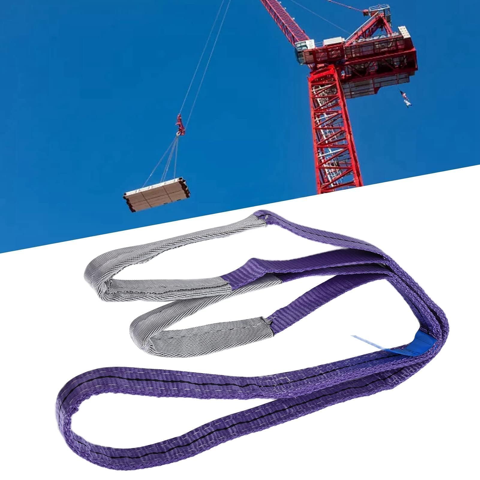 Élingue 1 tonne 2 m, Sangle de Levage avec Boucle Plate, Élingues Plates Tissées, Corde Anti-Abrasion et Anti-coupures en Polyester pour soulever des Objets Lourds