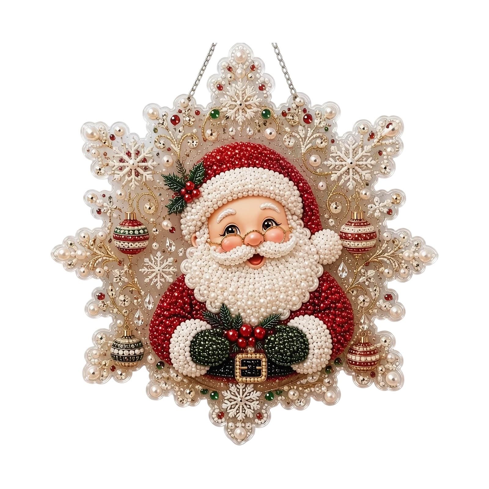 Christmas Pearl Diamond Painting Suncatcher Kit, Christmas DIY Craft | Acrylic Snowflake Shape Board with Lace Edge, Pearl Art Kit for Window Wall Decor