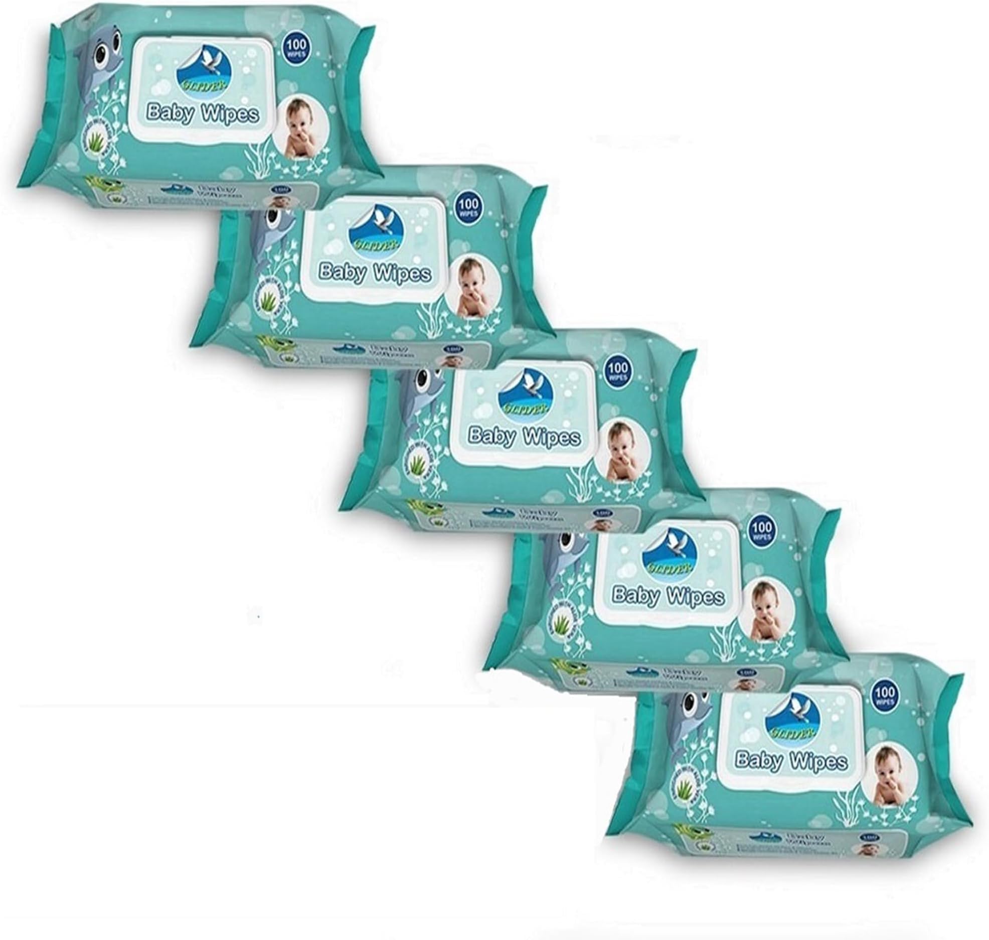 GLIDER Baby Wipes with Lid/Flip-top(100 Wipes/Pack) (Pack of 5 (500 Wipes))