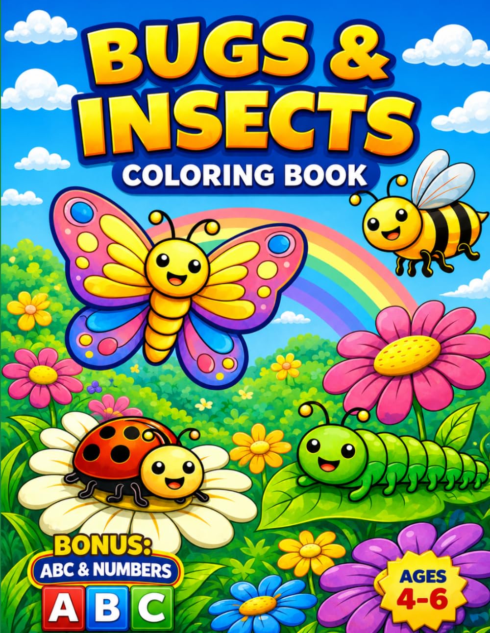 Bugs & Insects Coloring Book for Kids Ages 4–6: Fun and Easy Butterflies, Bees, Ladybugs and More with BONUS ABC Alphabet & Numbers: 20 Easy Coloring ... (Smash Kids Coloring & Learning Series)