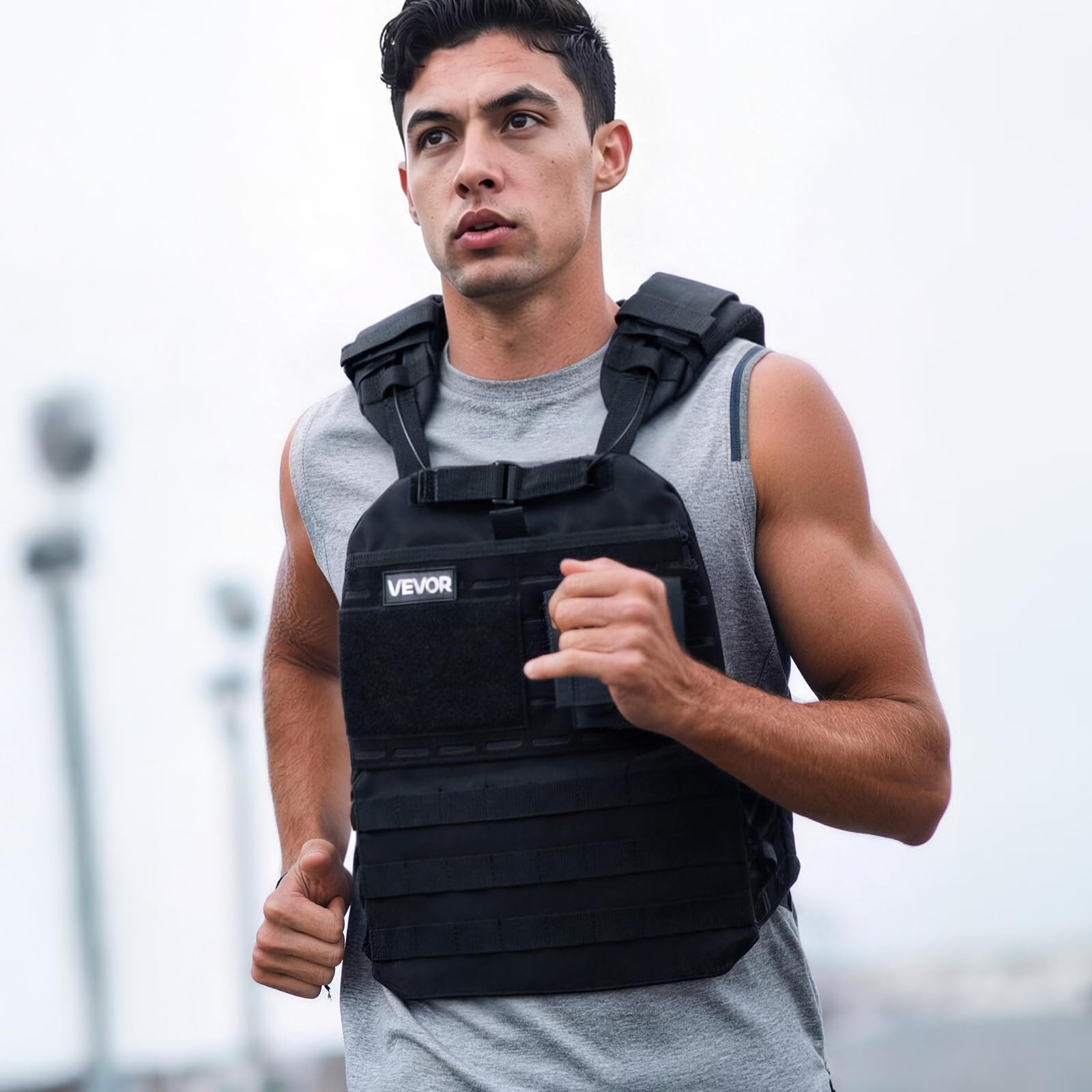 VEVOR Chaleco Lastrado de 1,6 kg, Chaleco Ponderado con Hombrera y Franja Reflectante, Soporta hasta 18 kg con Discos No Incluidos, para Entrenamiento de Fuerza, Correr, Fitness, Desarrollo Muscular