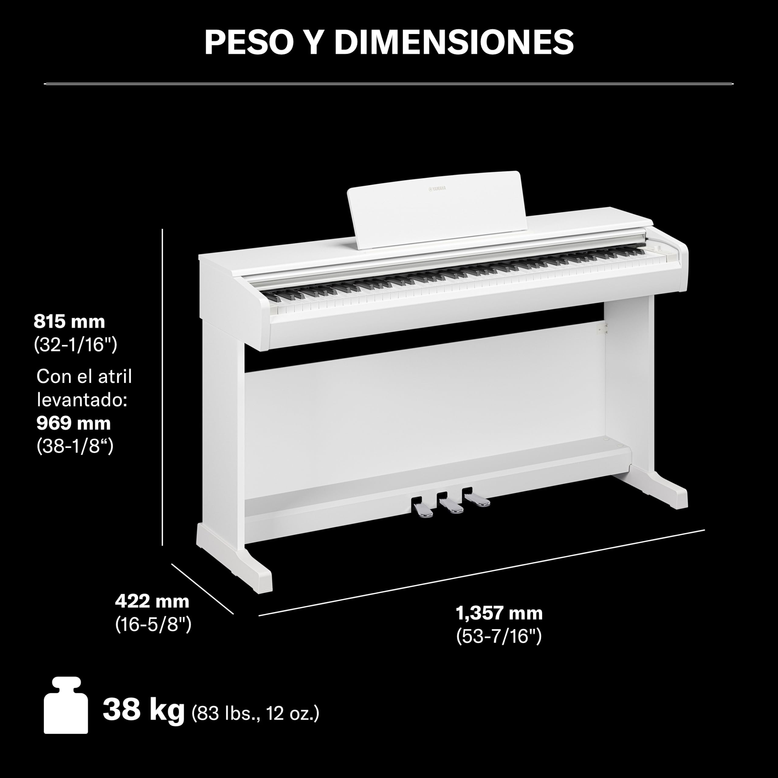 YAMAHA YDP-146 Piano Digital – 88 teclas contrapesadas (GHS), Voz de piano de cola CFX, altavoces de 8W, Bluetooth, 3 pedales, ideal para el hogar y para principiantes – Blanco