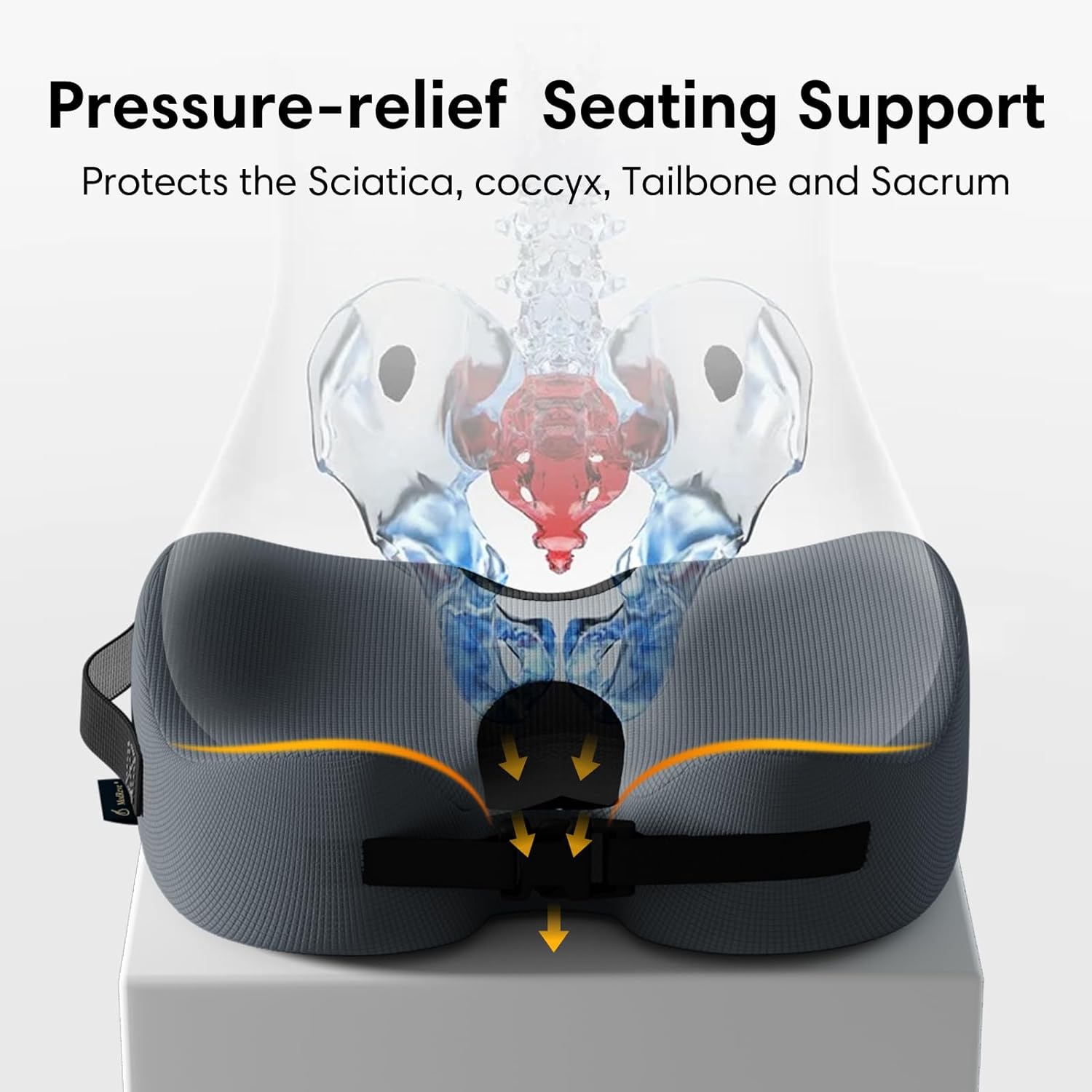 Large Memory Foam Seat Cushion for Office Chair, Car, Desk, Truck & Wheelchair - Tailbone, Coccyx & Sciatica Pain Relief Pillow - Ergonomic Back Support Portable Pad for Long Sitting & Driving