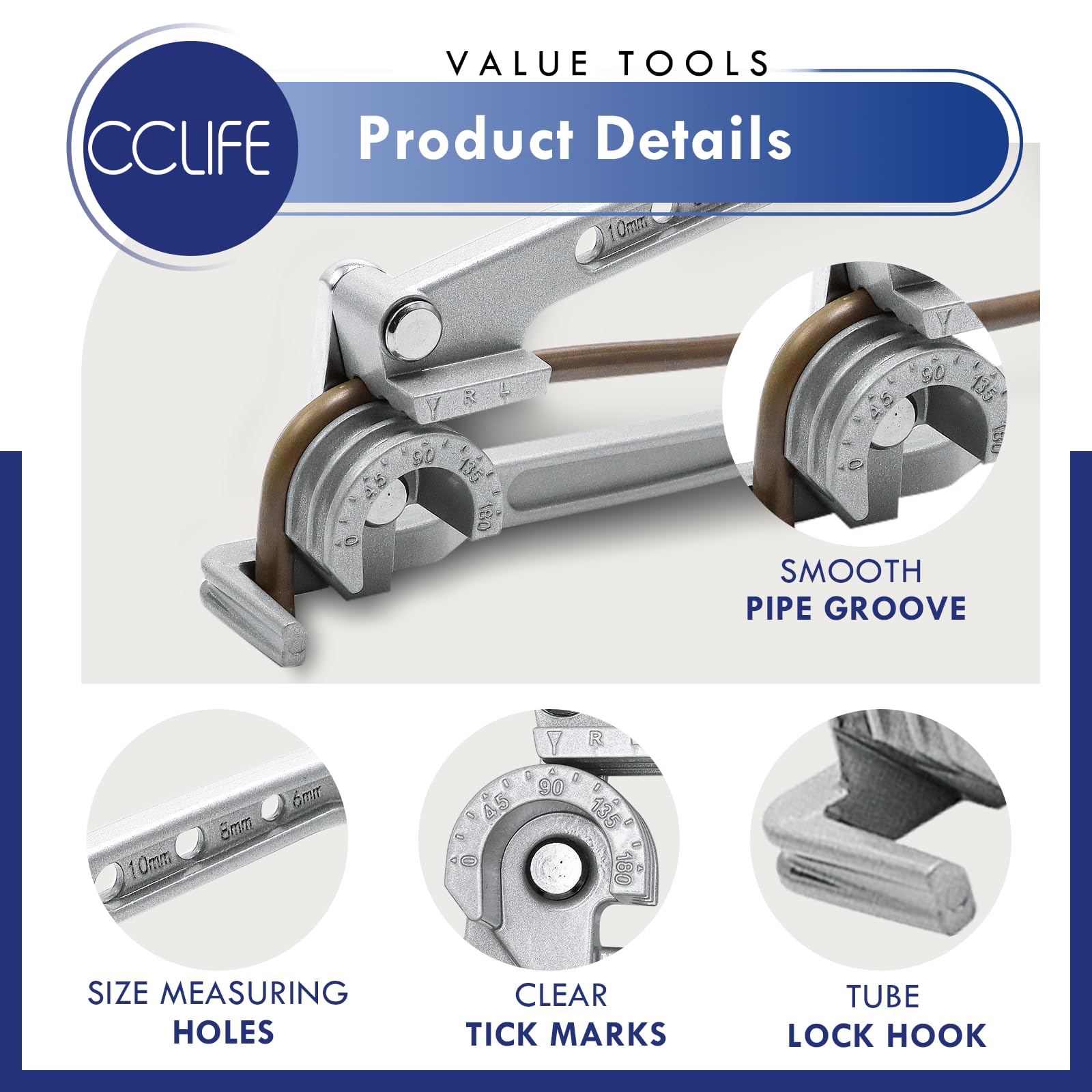 CCLIFE Piegatubi Rame 3 in 1, Curvatubi per Rame 6 8 10 mm, Angolo di Piegatura 180° Alluminio e Ottone