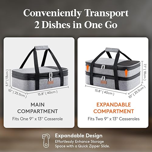 Miniatura 2 de Lifewit Cazuela doble aislada para almuerzo térmico para fiestas de comida, picnic, playa, se adapta a cazuela de 9 x 13 pulgadas, expandible por