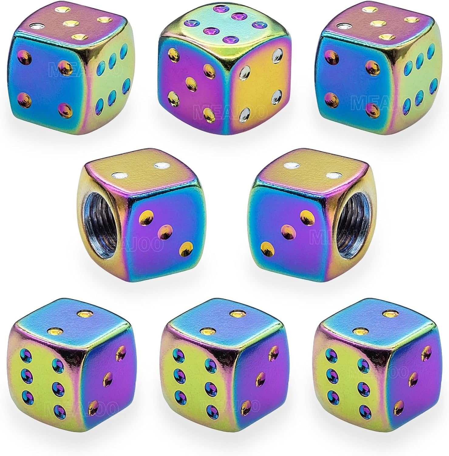 WOMGKDA 4PC Aluminium Dice Design Tire Valve Stem Caps, Universal Aluminium Alloy Dustproof Caps for Car, SUV, Truck, Motorcycle and Bicycle Wheels, Colorful, 8 PCS