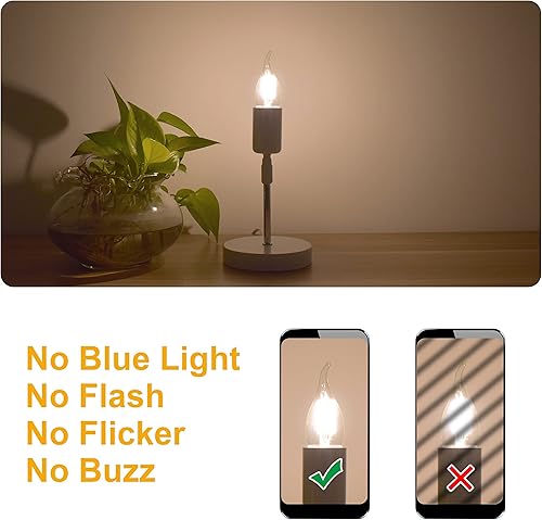 Miniatura 6 de Bombillas LED para candelabros regulables, bombilla LED E12 equivalente a 40 vatios, bombillas de araña de punta de llama CA10 de 4 W, bombillas de