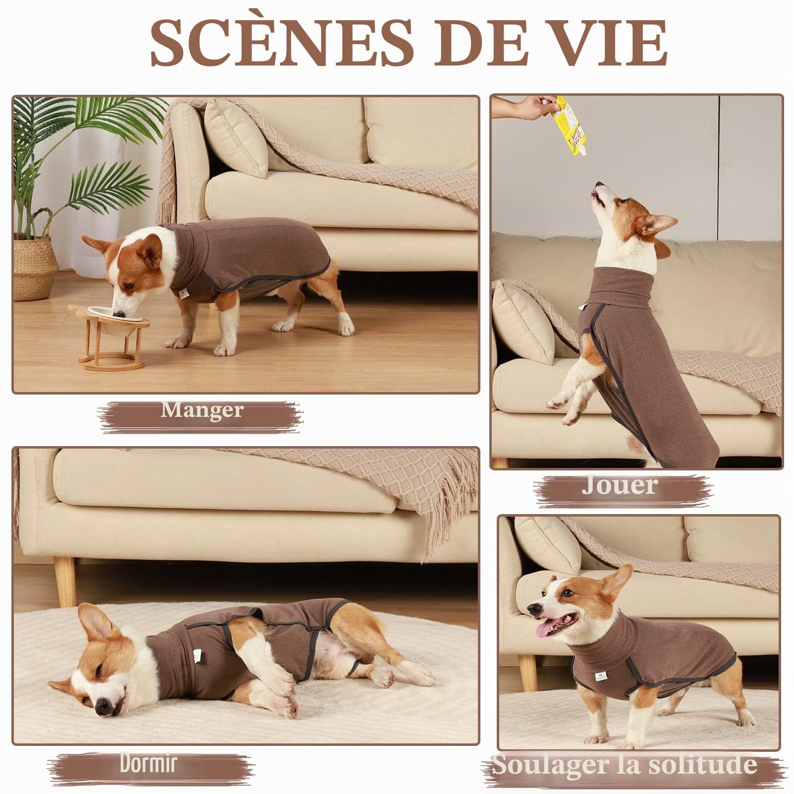 Pull Chien, Pull pour Chien, Manteau Doux et Chaud pour Chien, Manteau Chien Hiver, Manteaux d'hiver pour Chiens，Vetement pour Chien Chat，Pull-Overs pour Petite Moyen Grand Chiens - Brun L