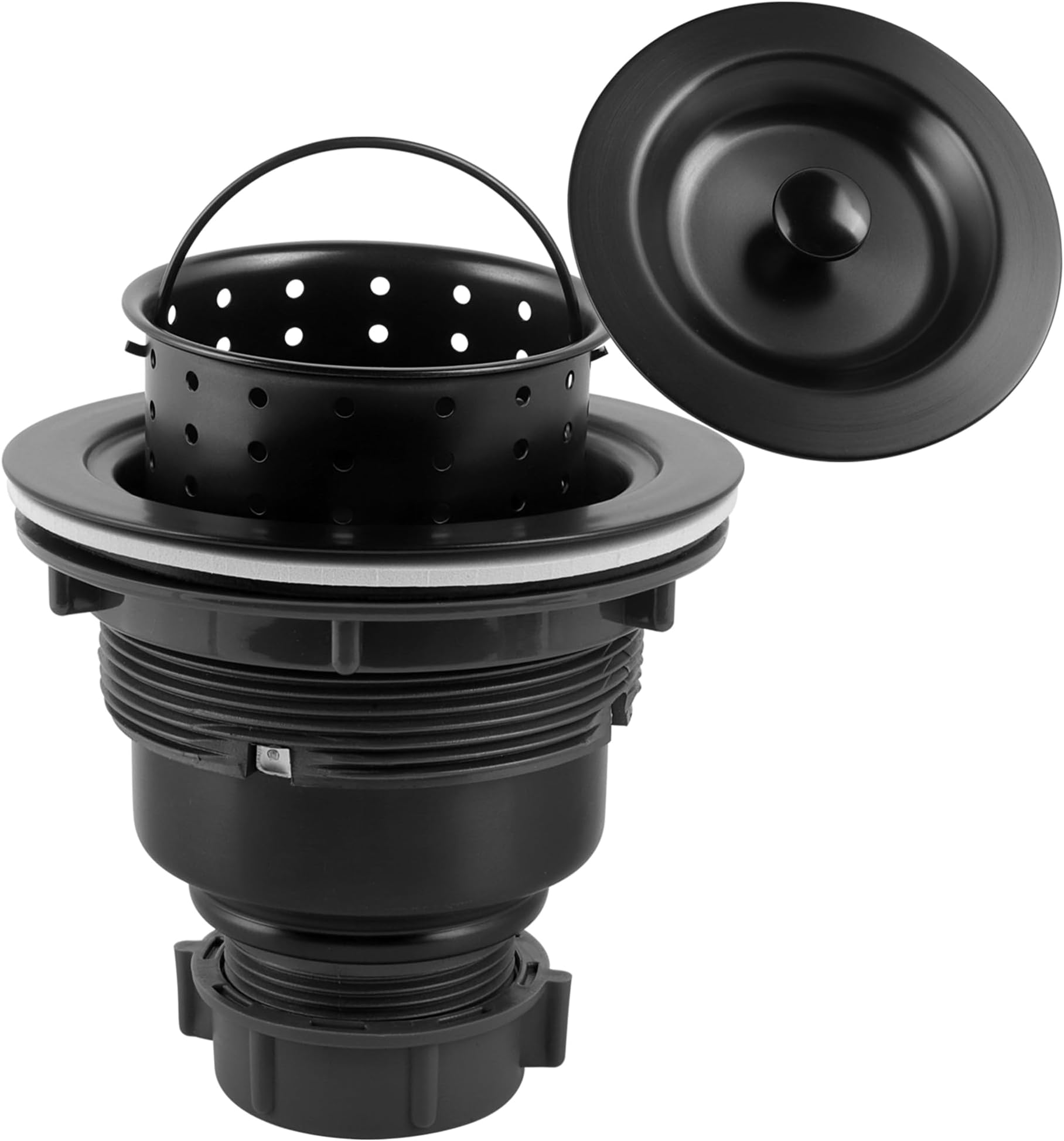 Kitchen Sink Drain Assembly, Kitchen Sink Strainer with Deep Removable Waste Basket, Stainless Steel Sink Basket Strainer with Drain Assembly for 3-1/2-inch Sink Opening Size (Black)