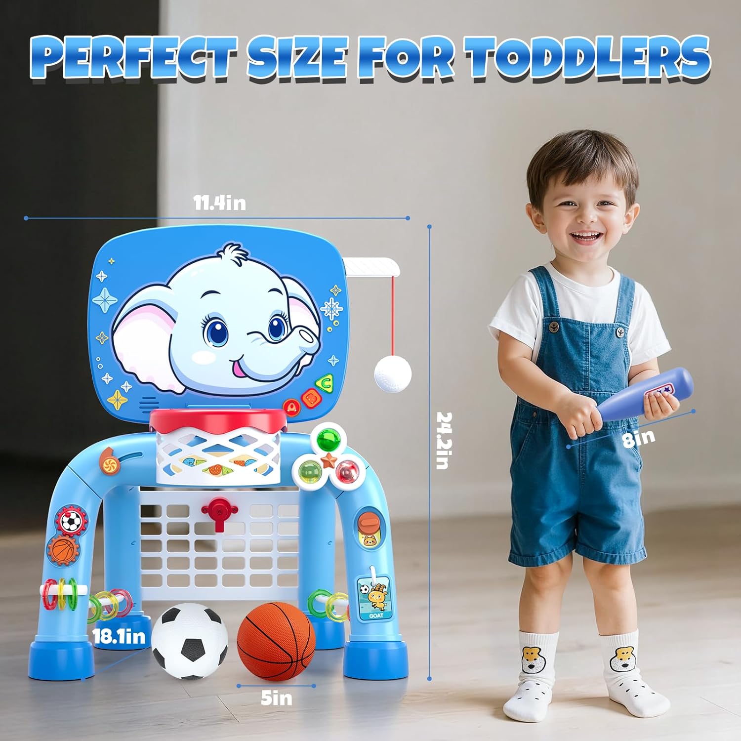 Toddler Basketball Hoop & Soccer Goal Tball Set, Kids Sport Toys with Light & Sound, Musical Activity Center Toys for 1 2 3 Years Old Boys, Christmas Birthday Gifts for Baby 12-18 Months