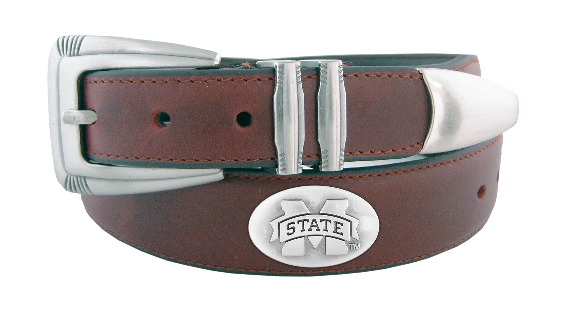 NCAA Mississippi State Bulldogs Men's Leather Concho Tapered Tip Belt, Brown, 38