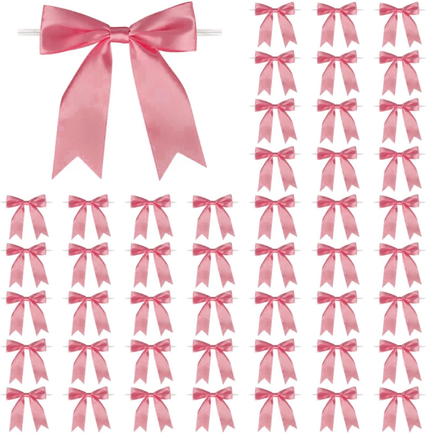 50 Pcs 5 Inches Twist Tie Satin Ribbon Bows Pretied Premade Craft Bows for Treat Bags Gift Wrapping Basket Wedding Baby Shower Brithday Christmas Party (Dusty Rose)