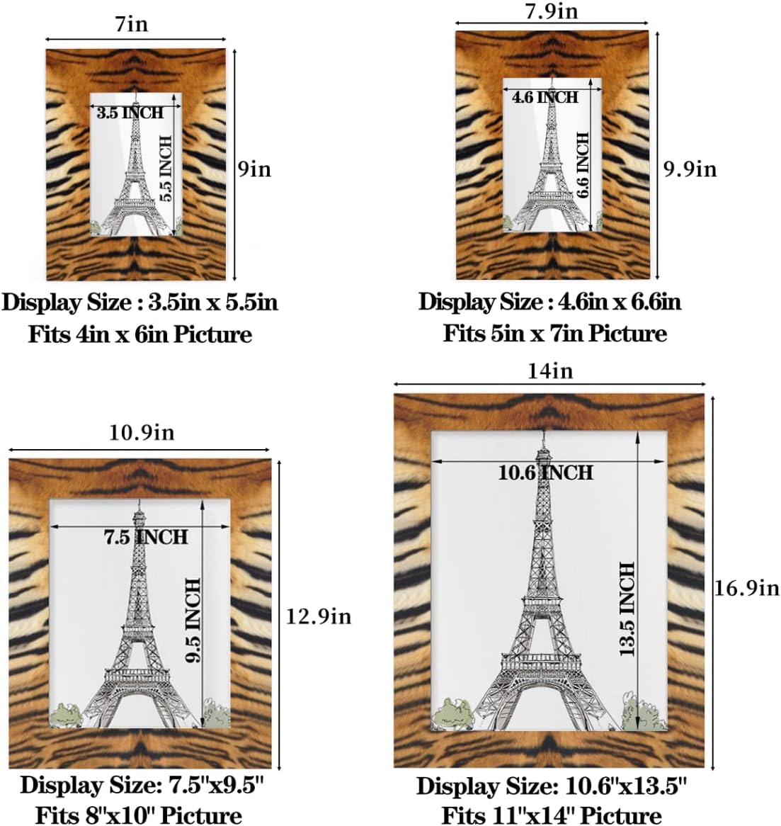 AUUXVA Picture Frames 5x7 for Wall Decor Animal Tiger Leopard Print Hanging Picture Frame with Stand Large Wood Photo Poster Frames Collage for Tabletop, Acrylic Face