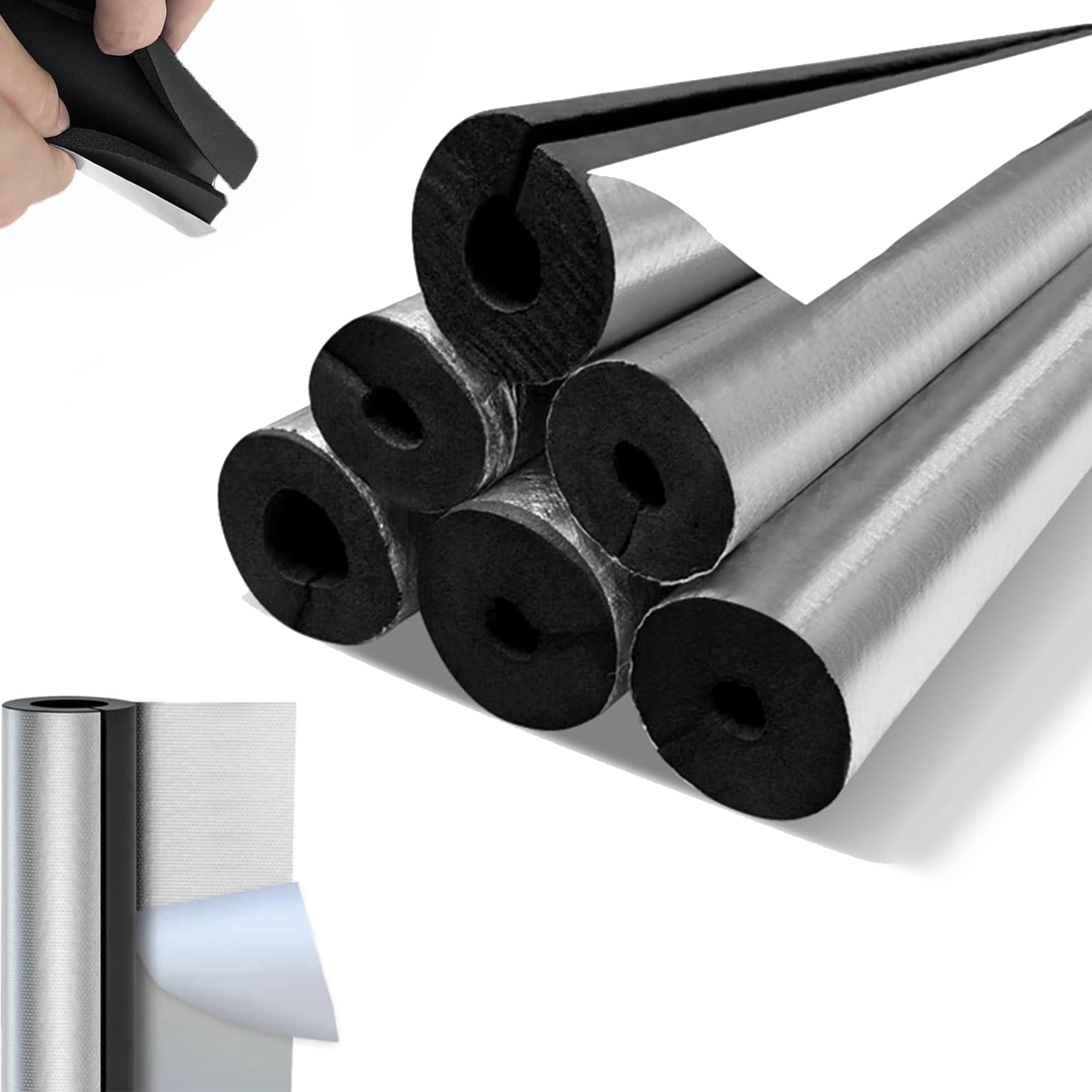 Coquilla Aislante De Papel De Aluminio Autoadhesivo, Espuma Tubo, Fundas de Aislamiento Térmico para Tuberías Exteriores Tubo Aire Acondicionado (ID) 219mm x (T) 30mm x (L) 0.95m