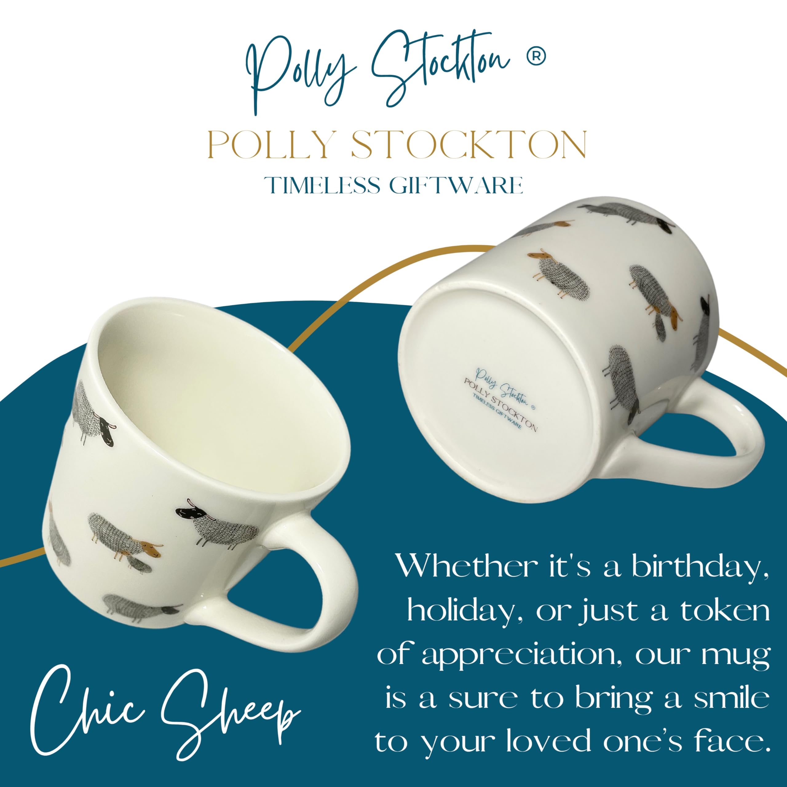 Polly Stockton Chic Sheep Mug, Ceramic Coffee & Tea Mug with Charming Animal Design. Tasteful Everyday Homeware - Image 4