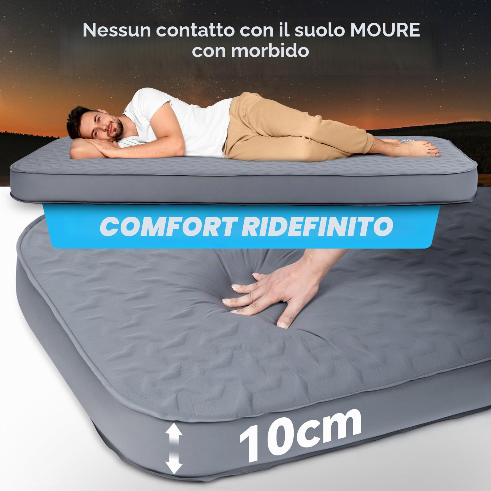 HIKENTURE Materassino autogonfiabile con pompa elettrica, 10 cm, gommapiuma, valore 9,5 R, per esterni, tenda, escursionismo
