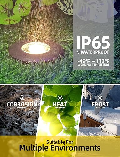 Miniatura 5 de COLOER Luces de pozo de latón fundido a presión, paquete de 4 con bombilla, 5 W 2700 K, luz blanca cálida para exteriores, luces LED de bajo voltaje