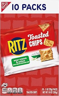 RITZ Toasted Chips Sour Cream and Onion Crackers, Lunch Snacks, 10-1.0 oz Snack Packs