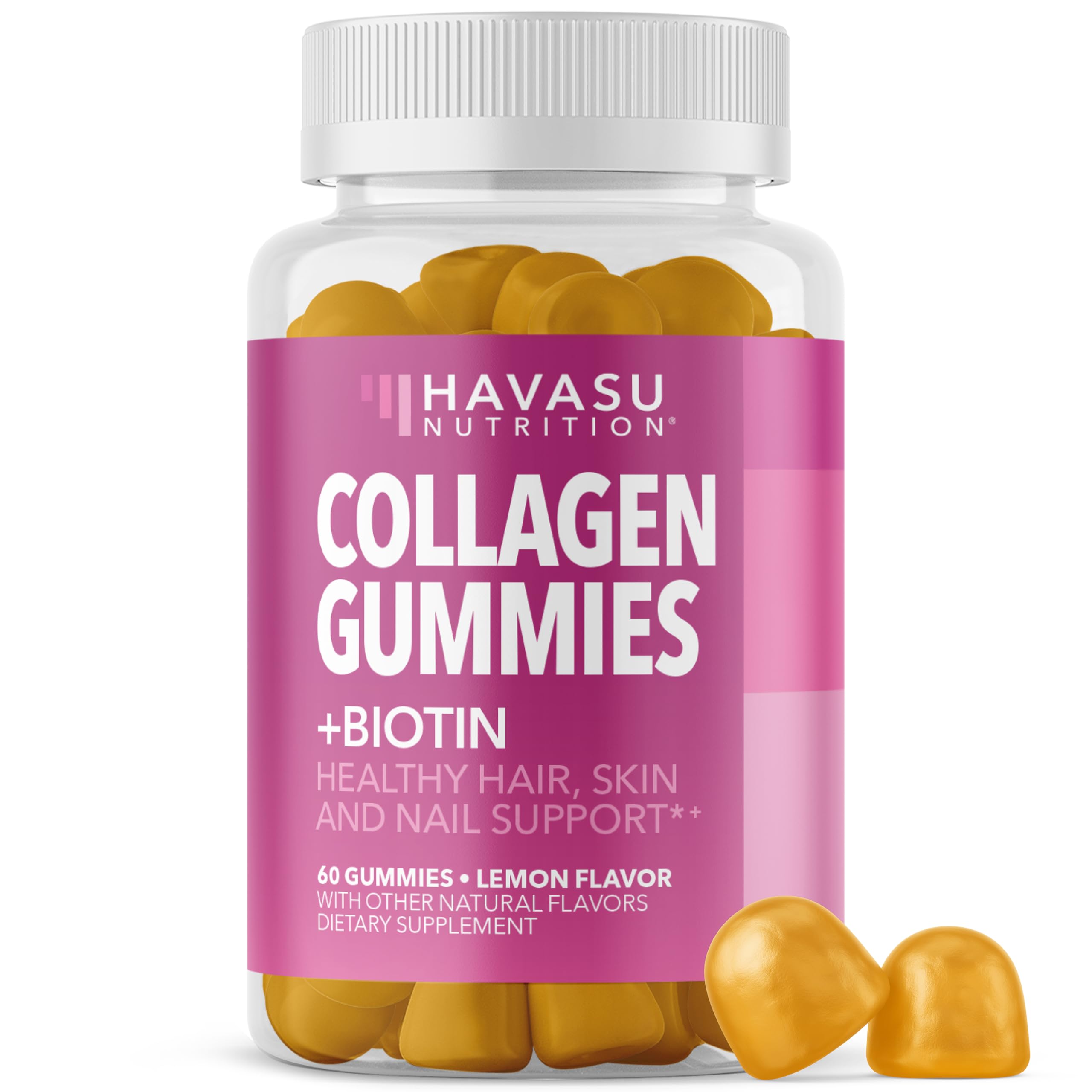 Collagen Gummies for Women and Men with 2500mcg Biotin, Zinc, Vitamin C & E - Hydrolyzed Collagen Gummies for Hair, Skin & Nail Support - Biotin and Collagen Gummies - Lemon Flavor - 30 Servings