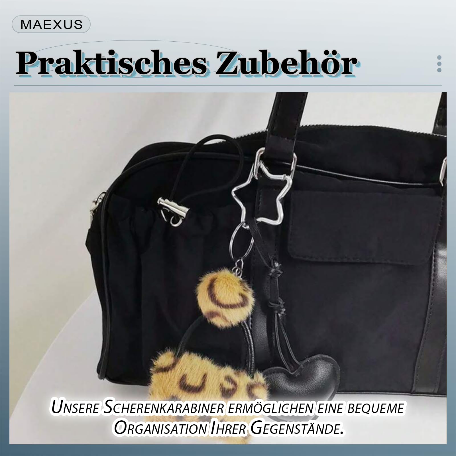 MAEXUS® Karabińczyk, 4 breloczki do kluczy, gwiazdka, karabińczyk, gwiazdka, karabinek nożycowy, 48,5 mm, aluminiowy plecak, sprzączki bezpieczeństwa, gwiazda Carabiner do aktywności na świeżym