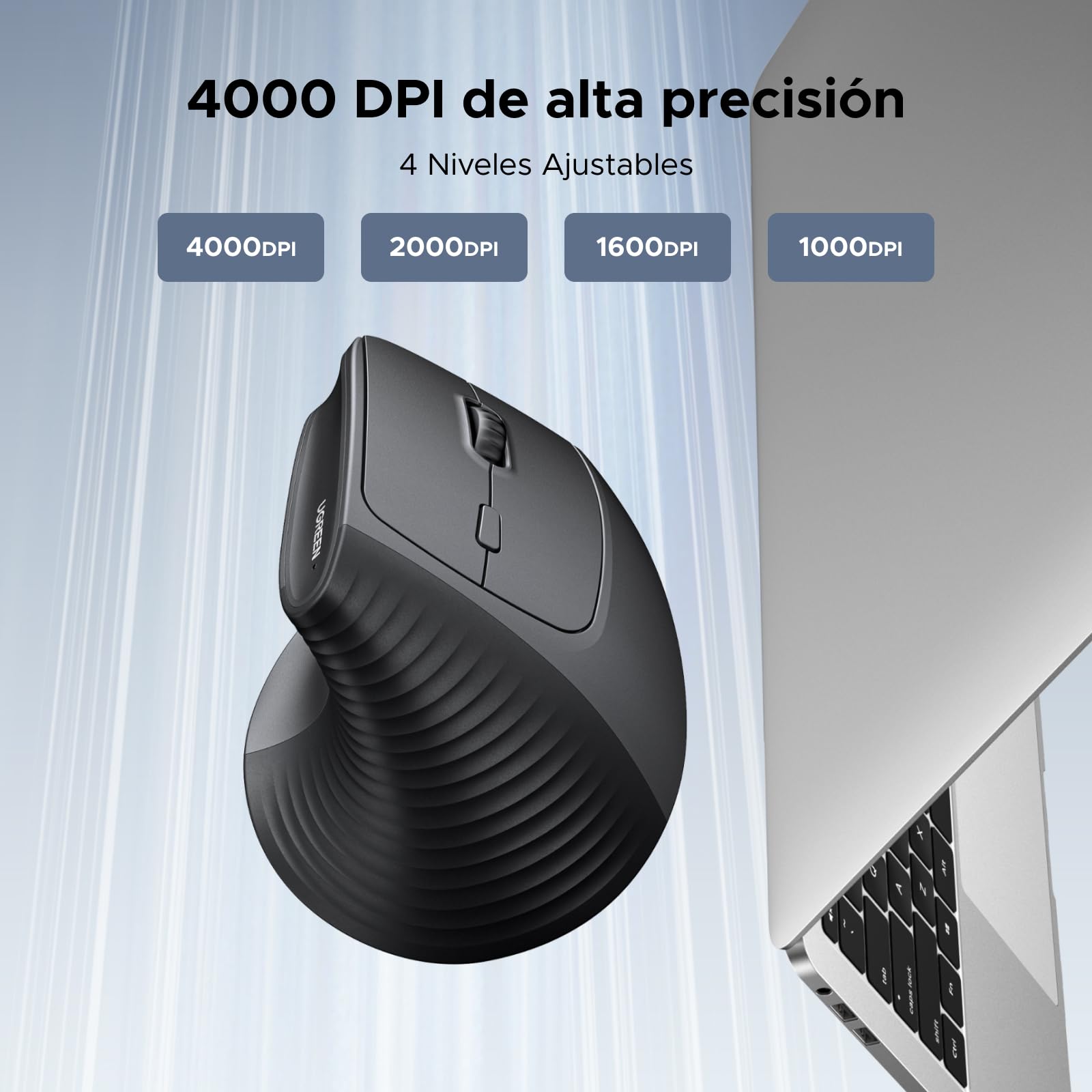UGREEN Ratón Vertical Inalámbrico 2,4G y Bluetooth 5.4 Silencioso 4000 dpi | Ergonómico Compatible con Windows macOS Linux