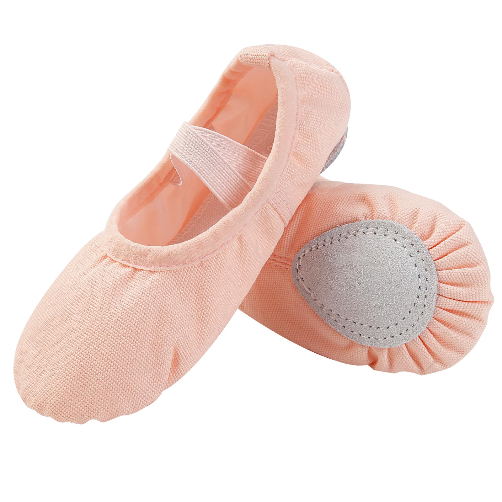 Canvas Ballet Slippers Flats for Girls/Toddlers/Kids/Women, Split Soft Leather Flat Sole Yoga Gymnastics Shoes BTFS -35-2M Pink