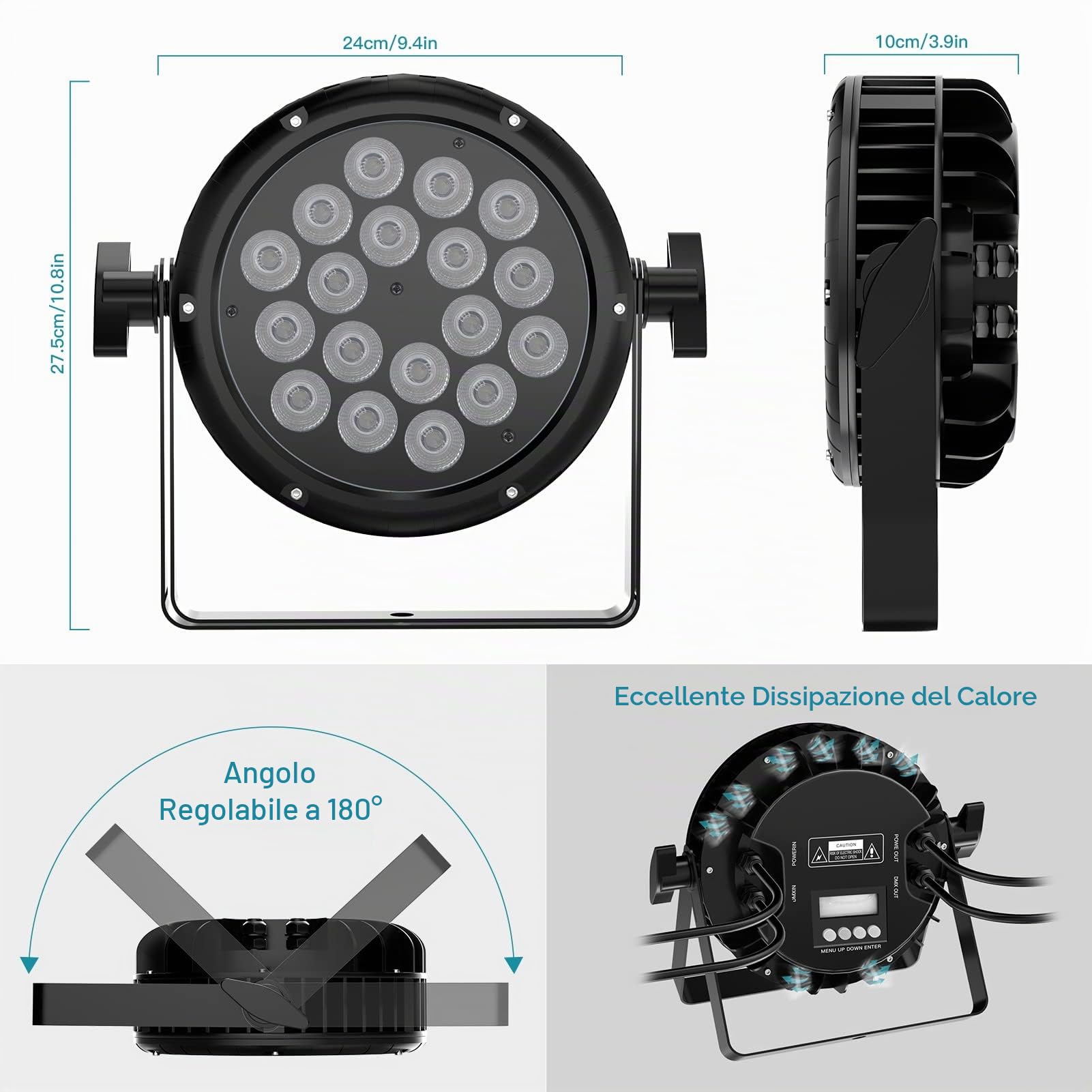 U`King Par LED RGBW IP65 Impermeabili, 180W Luci da Palco Esterni Discoteca Effetti con Impermeabile Cavo, Faretti Luci di Scena per Discoteca Matrimoni all'Aperto Natale Feste