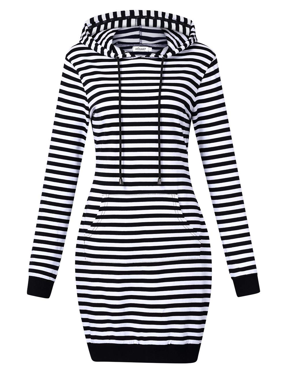 MISSKY Women's Pullover Hooded Kangaroo Pocket Sweatshirt Casual Hoodie Dress