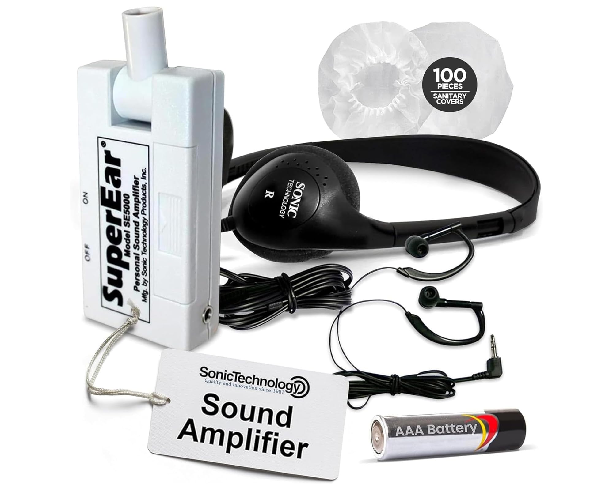 Sponsored Ad - SuperEar Bundle: Personal Sound Amplifier Model SE5000 (PSAP) Pocket-Size Audio Amplifier with Headphones and Earbuds for Listening Assist & 50 Pair, 2.5" Disposable Sanitary Ear Covers for Hygiene